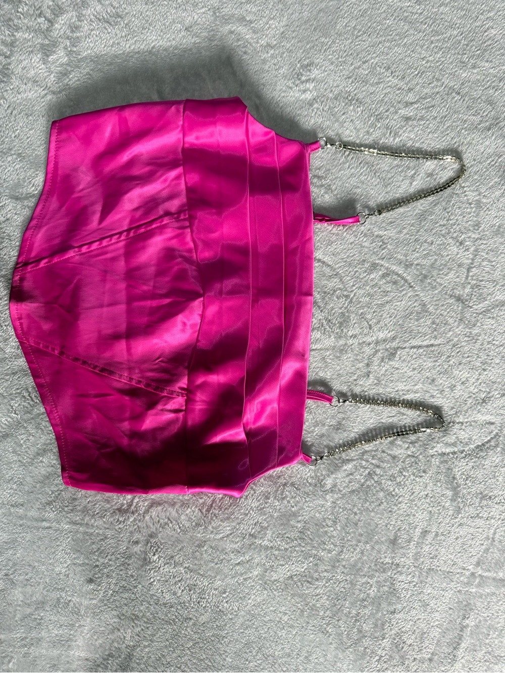 SHEIN Hot Pink Satin Crop Top with Rhinestone Chain Strap
